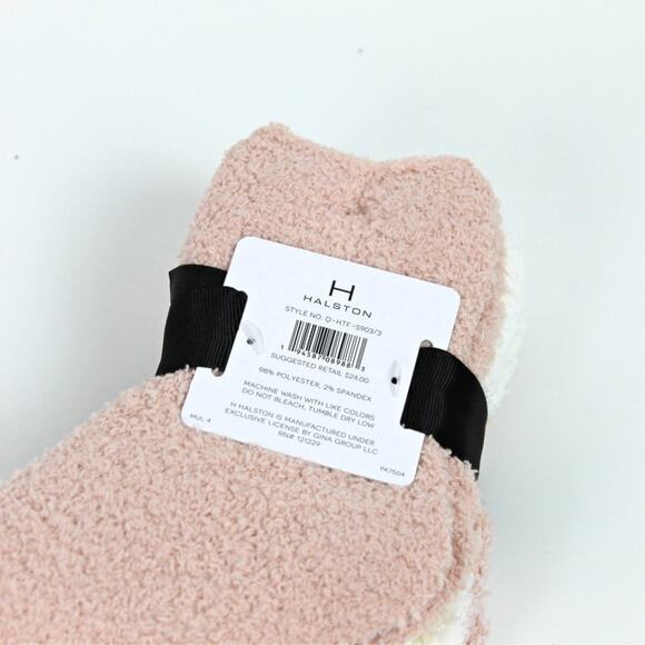 Halston Women's Plush Short Socks 3 Pairs Soft Blush Mauve Pink & Cream NEW - Picture 2 of 7